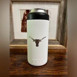New YETI Texas Longhorns White Rambler Colster Slim Can Insulator - 12 oz